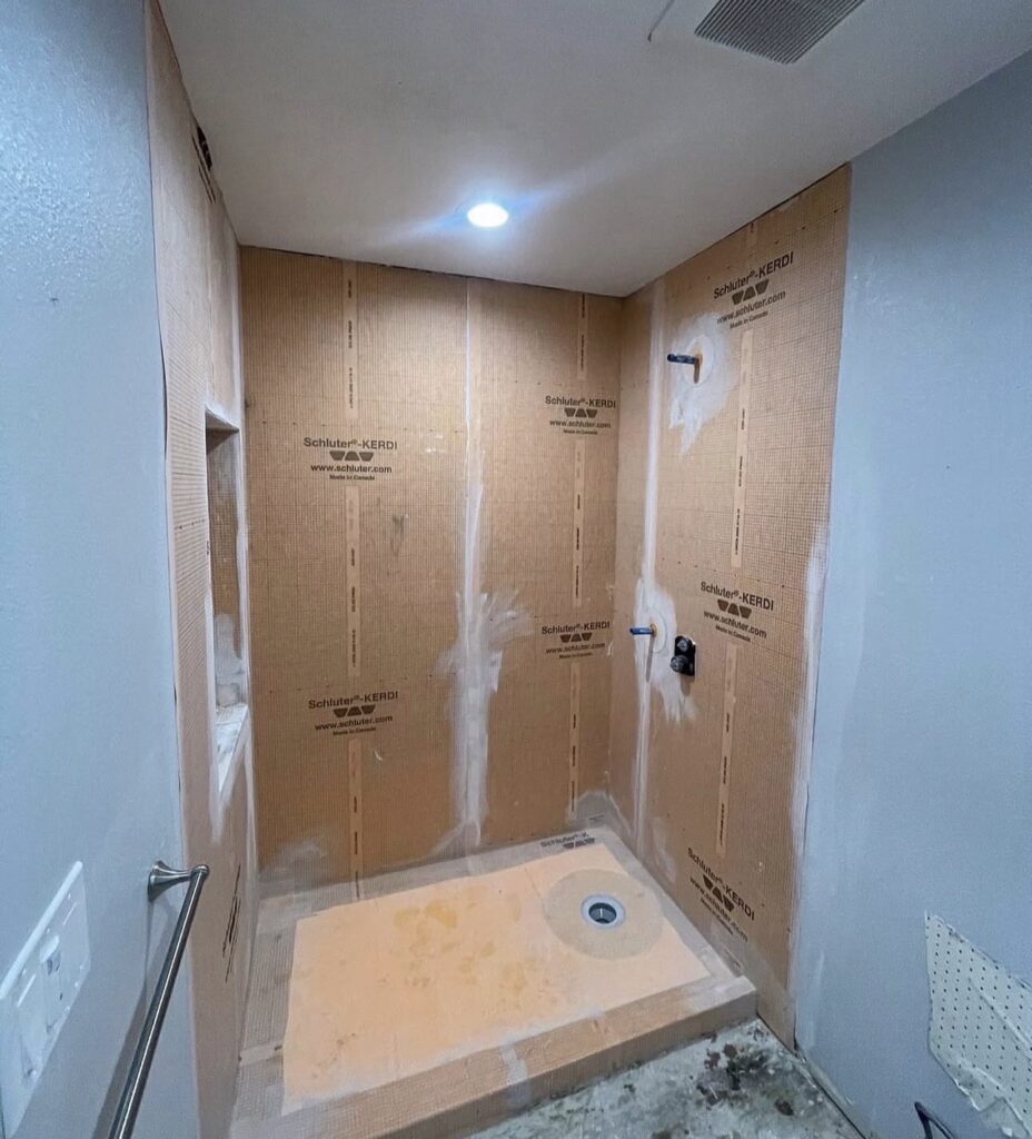 Shower prepped with waterproof backer board